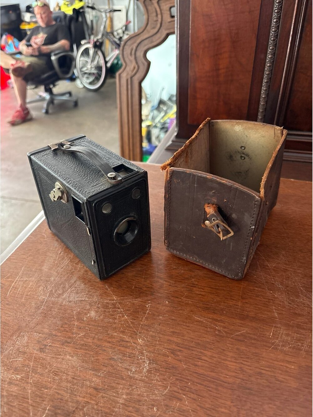 Vintage Box Camera with Leather Case Rollbox